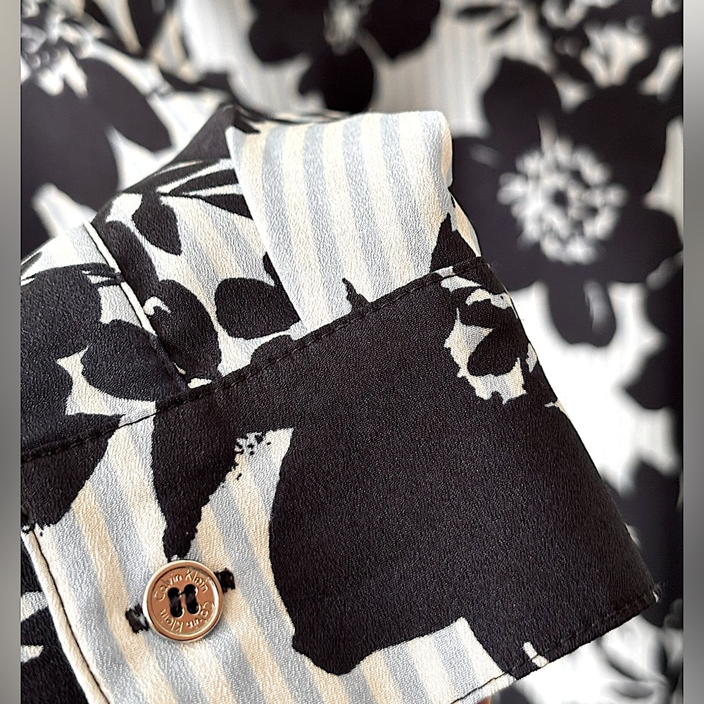 Calvin Klein • Floral and Striped Asymmetrical Blouse - Picture 6 of 8